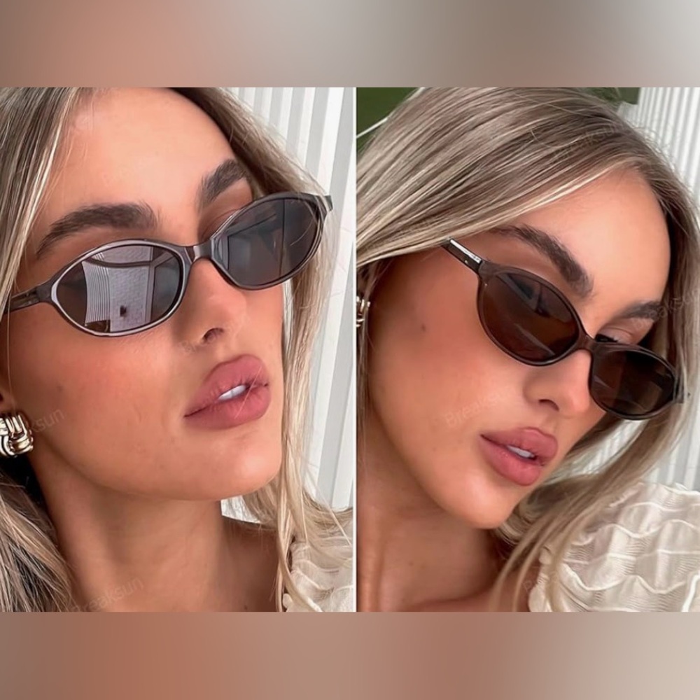 Women’s Retro 90s Narrow Oval Cat Eye Sunglasses Bundle | Black/Brown | New - Picture 7 of 7